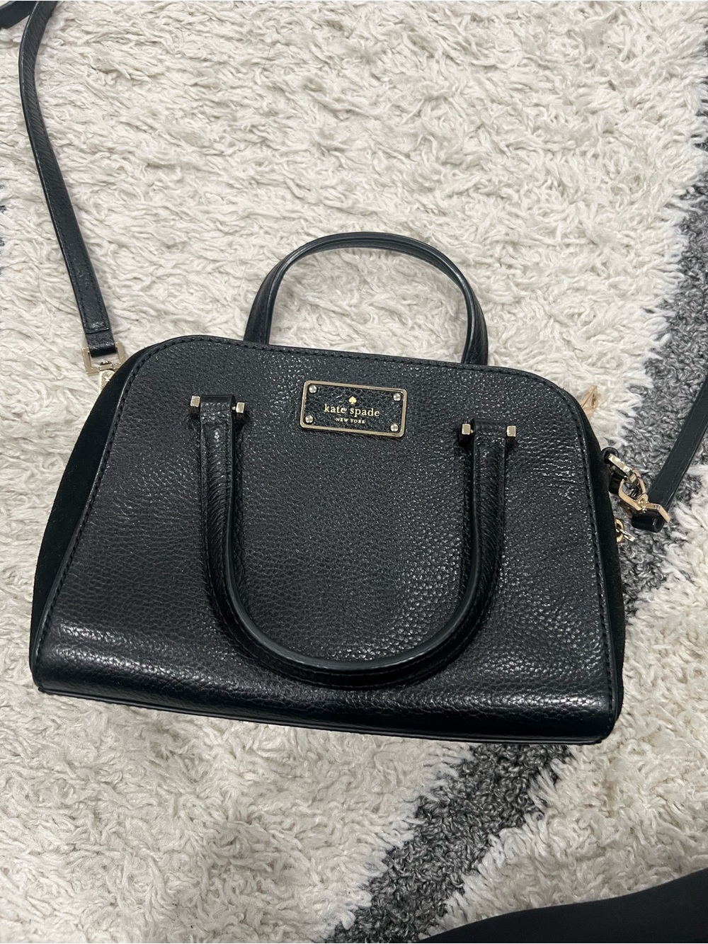 kate spade Black Pebbled Dome Satchel with Gold Plate